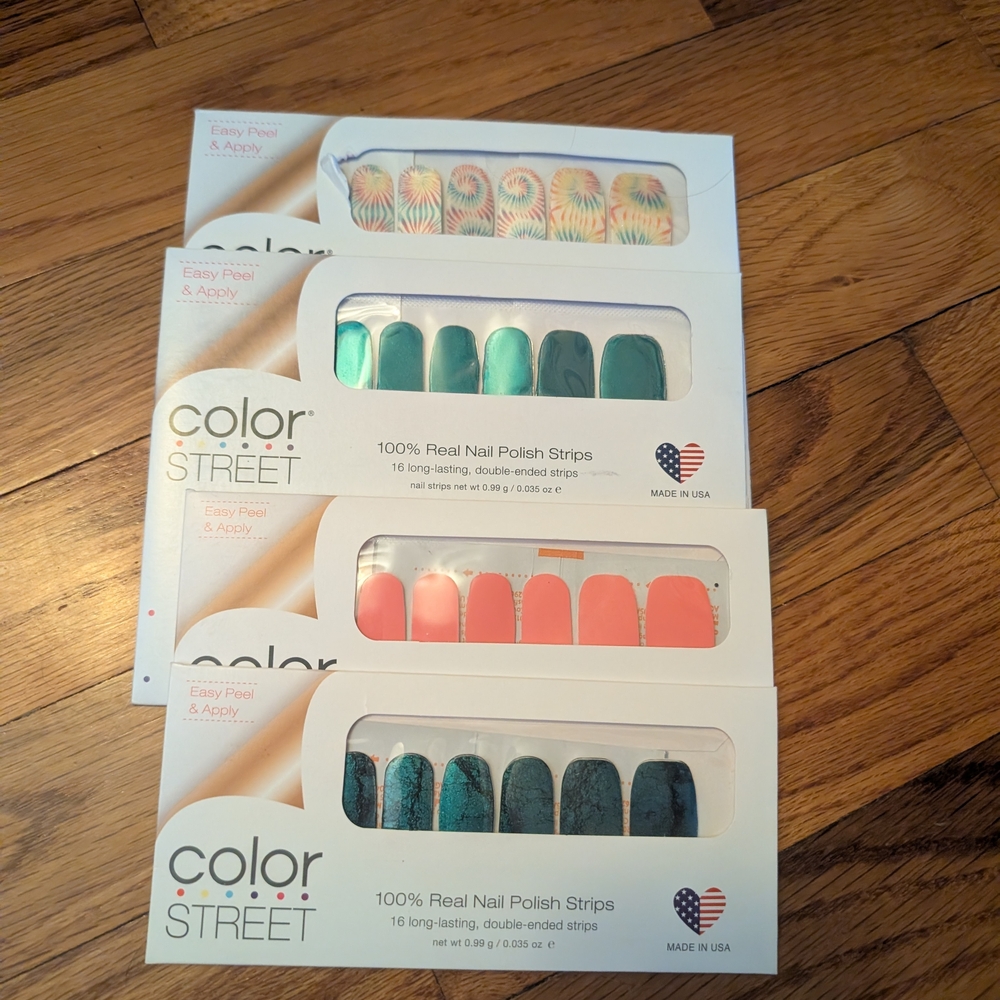 Color Street Teal, Coral, and Multicolor Nail Strips